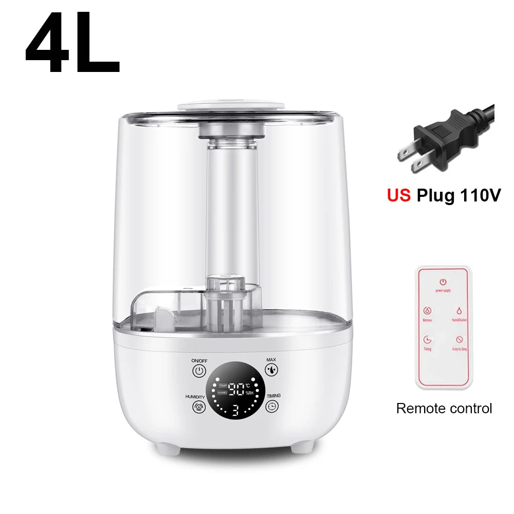 Air Humidifier 4L Large Capacity Ultrasonic Humidifier Home Essential Oils Diffuser for Bedroom Air Humidifier with Aromatherapy
