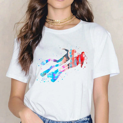 Watercolor Scuba Diving Lover Printed Sports Art Tee Shirt Femme Cute Summer Top Woman Clothes Ropa Mujer Custom Tshirt