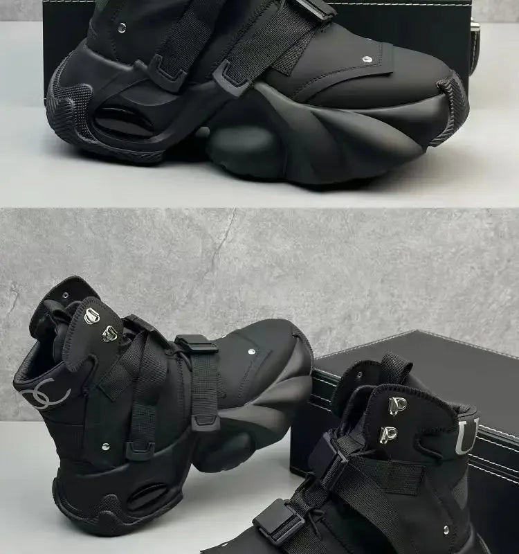 Men's High Top Thick Soled Height Increasing Comfort Waterproof Anti Slip Sports Shoes Buckle Belt Wear-resistant Fashion Boots