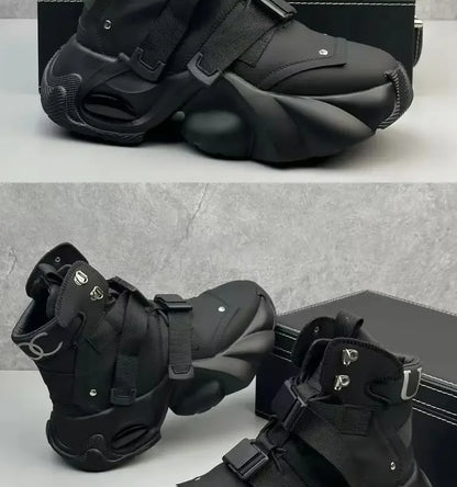 Men's High Top Thick Soled Height Increasing Comfort Waterproof Anti Slip Sports Shoes Buckle Belt Wear-resistant Fashion Boots