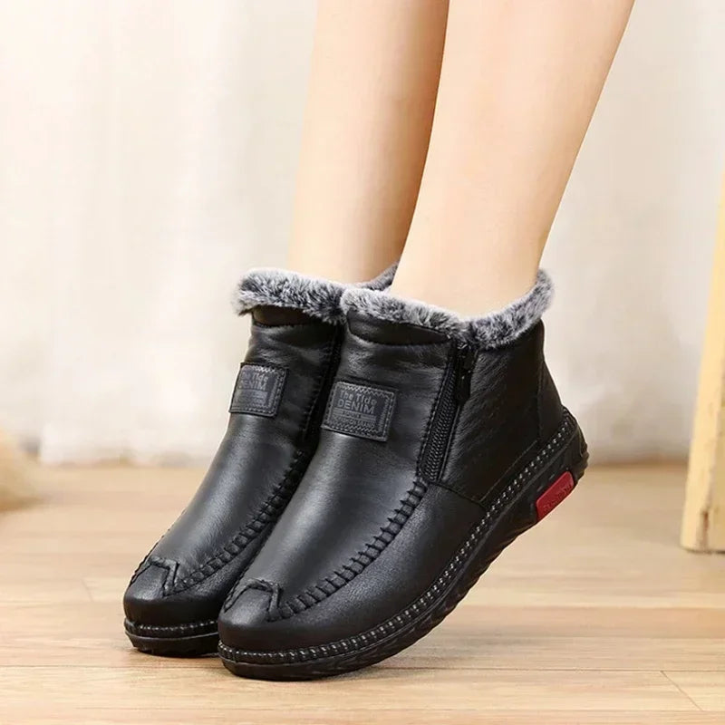 2024 Women's Boots Plush Female Shoes Anti-slip Womens Snow Boot Winter Cotton Leather Shoes Casual Ankle Boots Botas Mujer