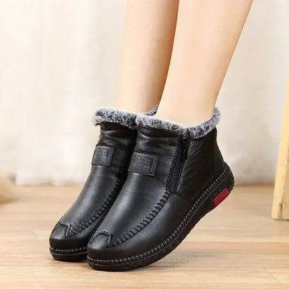 2024 Women's Boots Plush Female Shoes Anti-slip Womens Snow Boot Winter Cotton Leather Shoes Casual Ankle Boots Botas Mujer