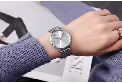 Fashion Women Watches Luxury Metal Analog Quartz Wristwatch Sliver Mesh Belt Simple Elegant Ladies Watch Relogio Feminino