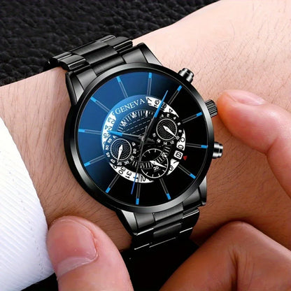 3 Piece  Men's Watch Set Fashionable Men's Business Quartz Alloy Classic Watch and Bracelet Pendant Is The Ideal Gift for Men