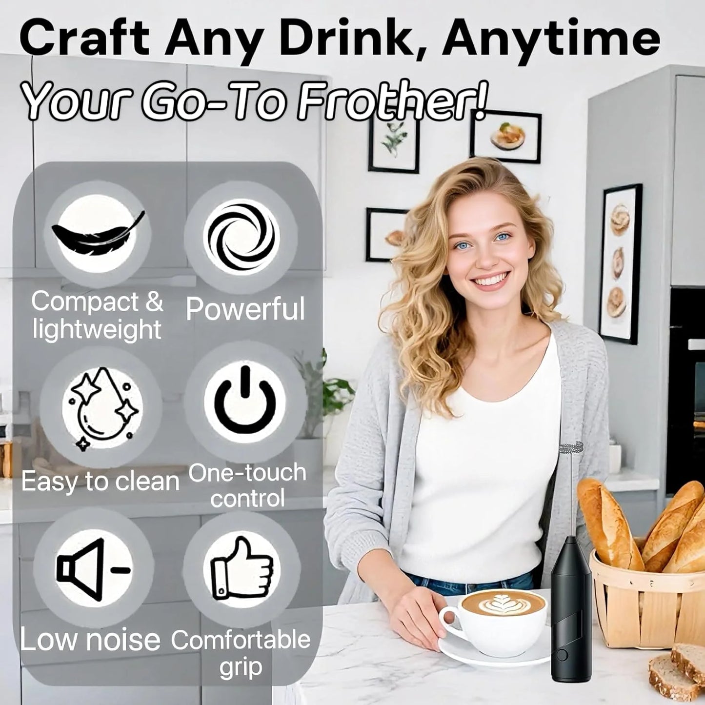 Powerful Milk Frother Handheld Electric Foam Maker Coffee Whisk Drink Mixer For Cappuccino Latte Gift Idea