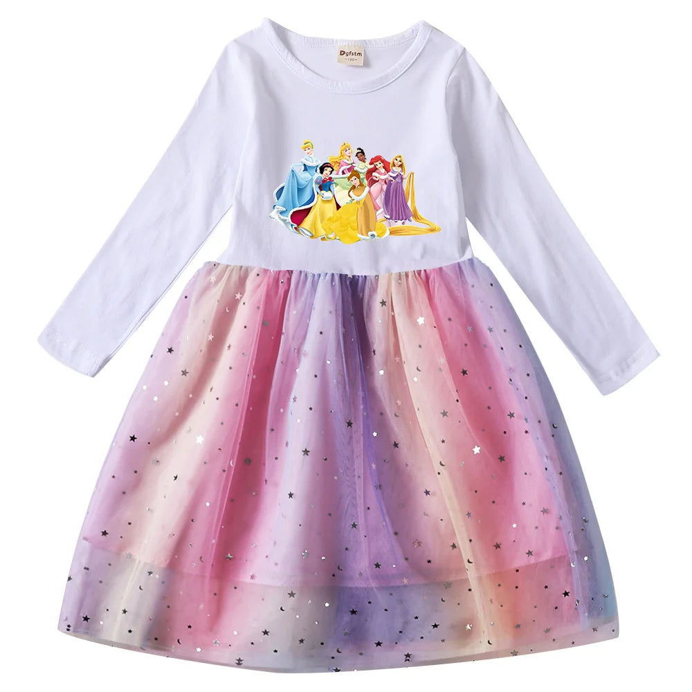 Snow White Princess Girls Toddler Prom Mesh Dresses Children Party Clothes Long Sleeve Princess Costume Kids Fall Dresses