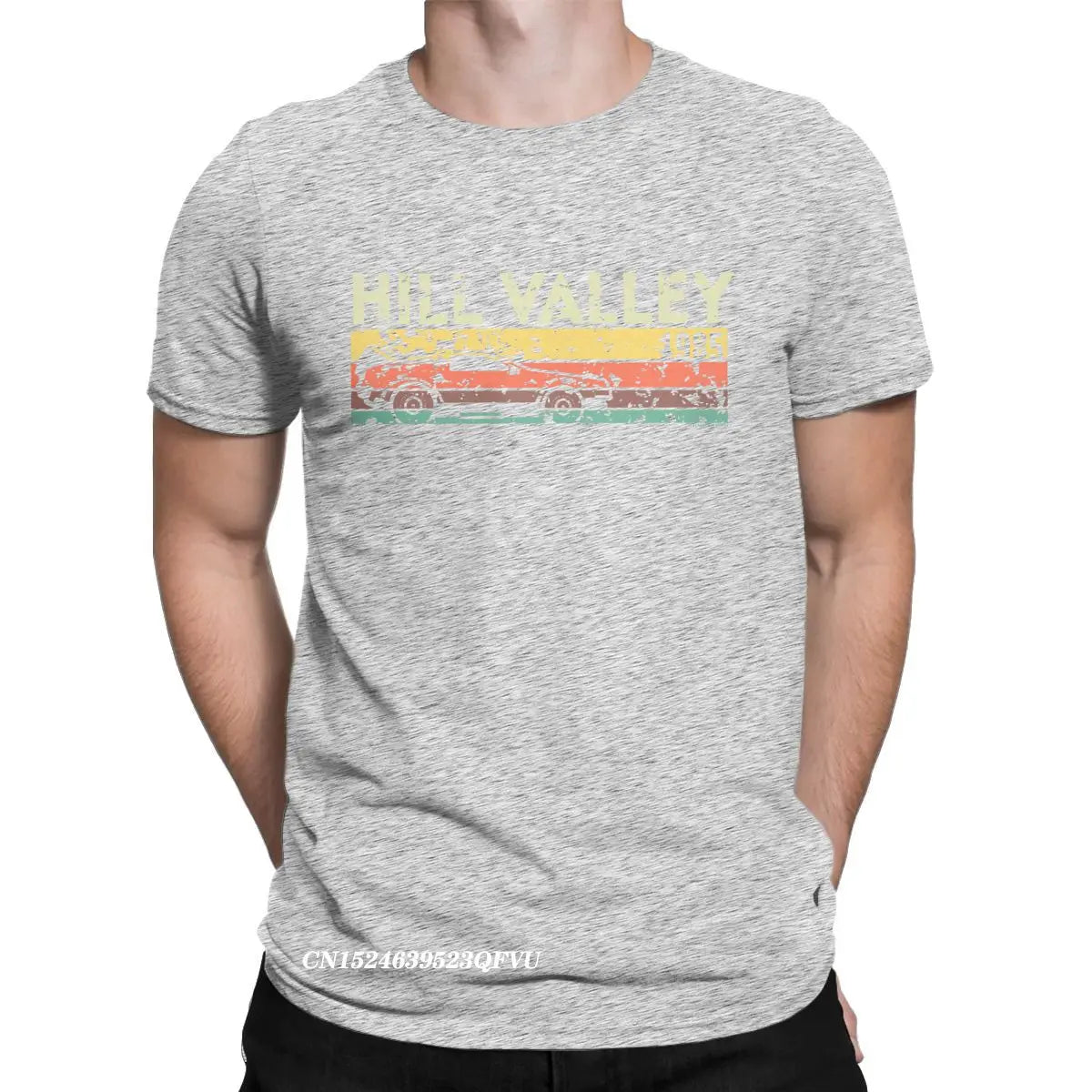Hill Valley 1985 Tee Shirt Men Back To The Future Tops T Shirts Doc Brown Marty Delorean Time Travel Movie BTTF Tees Plus Size