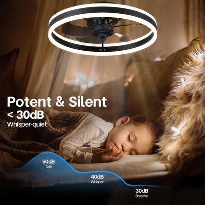 Jelena Round Ceiling Fan Light Fixtures with Remote Control Bedroom Living Dining Room Home Decoration Modern Smart LED Lamp Fan