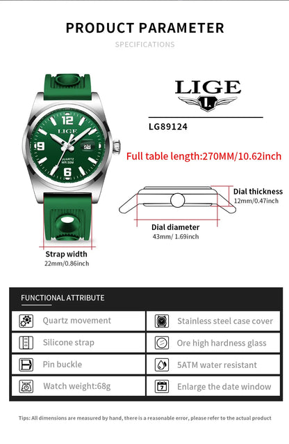 LIGE Man Watch Fashion Military Sport Quartz Calendar Watches for Men Waterproof Luminous Business Male Clock Relogio Masculino