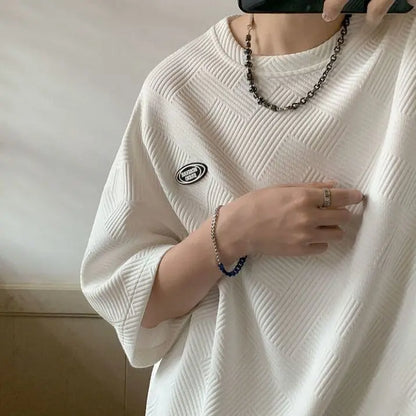 Men's Short Sleeve Summer Loose Round Neck T-shirt Trendy Brand Label Simple Half Sleeve