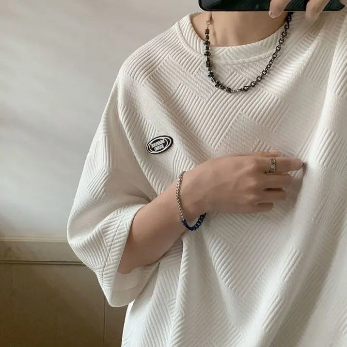 Men's Short Sleeve Summer Loose Round Neck T-shirt Trendy Brand Label Simple Half Sleeve