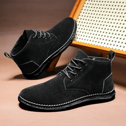 Winter Outdoor Men Casual Shoes Leather Ankle Boots No-slip High Top Male Work Shoes High Quanlity Square Head Men Chelsea Boots