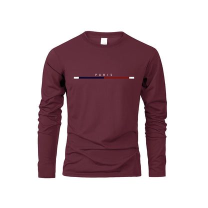 Men's Long Sleeve T Shirts of PARIS Printing Solid Color Casual Tops Autumn High Quality Loose T-Shirt Men Classic Clothing