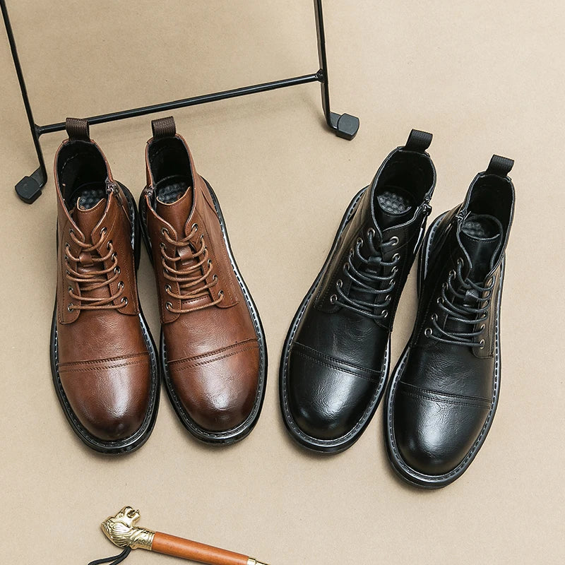 Fashion Outdoor Men Boots Anti-slip Wearable Boots Lace Up Versatile Male Leather Shoes Business Ankle Boot Dating Loafers Shoes