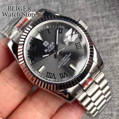 36mm 39mm Sunburst Grey Dial Dark Green Roman Numbers Diving NH35 Automatic Men Watch Stainless Steel Strap Sapphire Glass