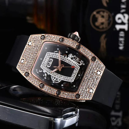 Manufacturer's spot supply, business fashion diamond-set, women's quartz watch red lip wine barrel-shaped watch