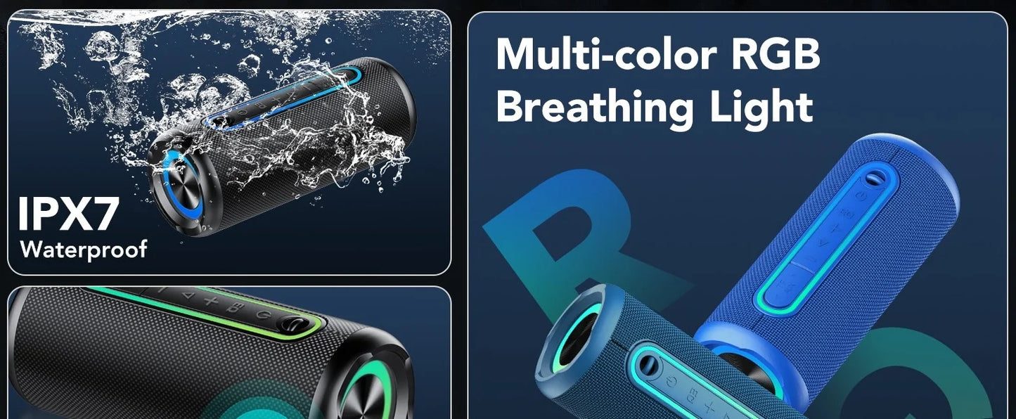 Bluetooth Speakers, Portable Wireless Speaker with 30W Loud Stereo Sound, BT5.4, IP7 Waterproof, 24H Playtime, Portable Speaker