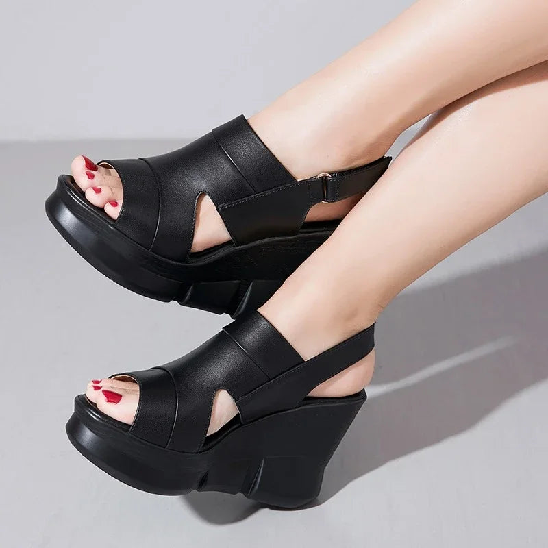 2025 High Quality Ladies Shoes Open Toe Women's Sandals Platform Dress Sandals Women Round Toe High Wedges Outdoor Shoes Women