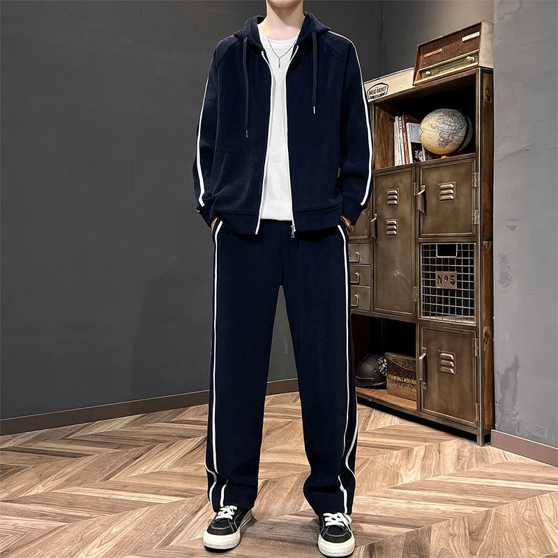 Big Size 8xl 7xl Corduroy Men's Tracksuit Set Black Hoodie Pants 2pcs Suits Autumn Winter Jacket Hooded Oversize Sportswear Man
