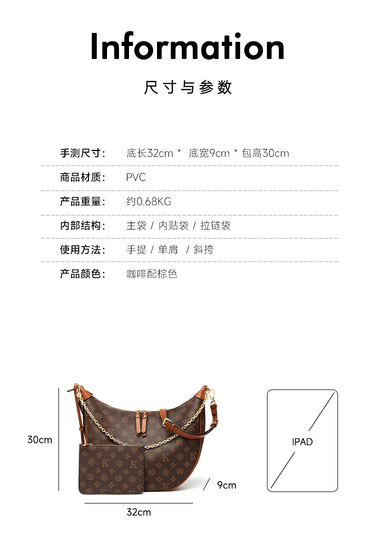 Mkf Genuine Crescent Bag 2025 New Presbyopic Large Capacity High-End Original Accessible Luxury Fashion Single Shoulder Crossbody Armpit Bag