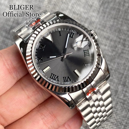 36mm 39mm Sunburst Grey Dial Dark Green Roman Numbers Diving NH35 Automatic Men Watch Stainless Steel Strap Sapphire Glass