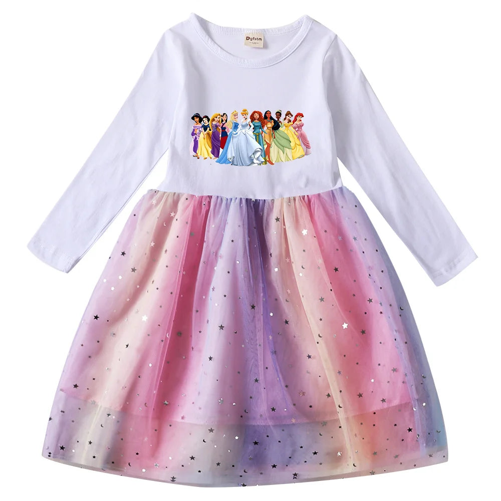 Snow White Princess Girls Toddler Prom Mesh Dresses Children Party Clothes Long Sleeve Princess Costume Kids Fall Dresses