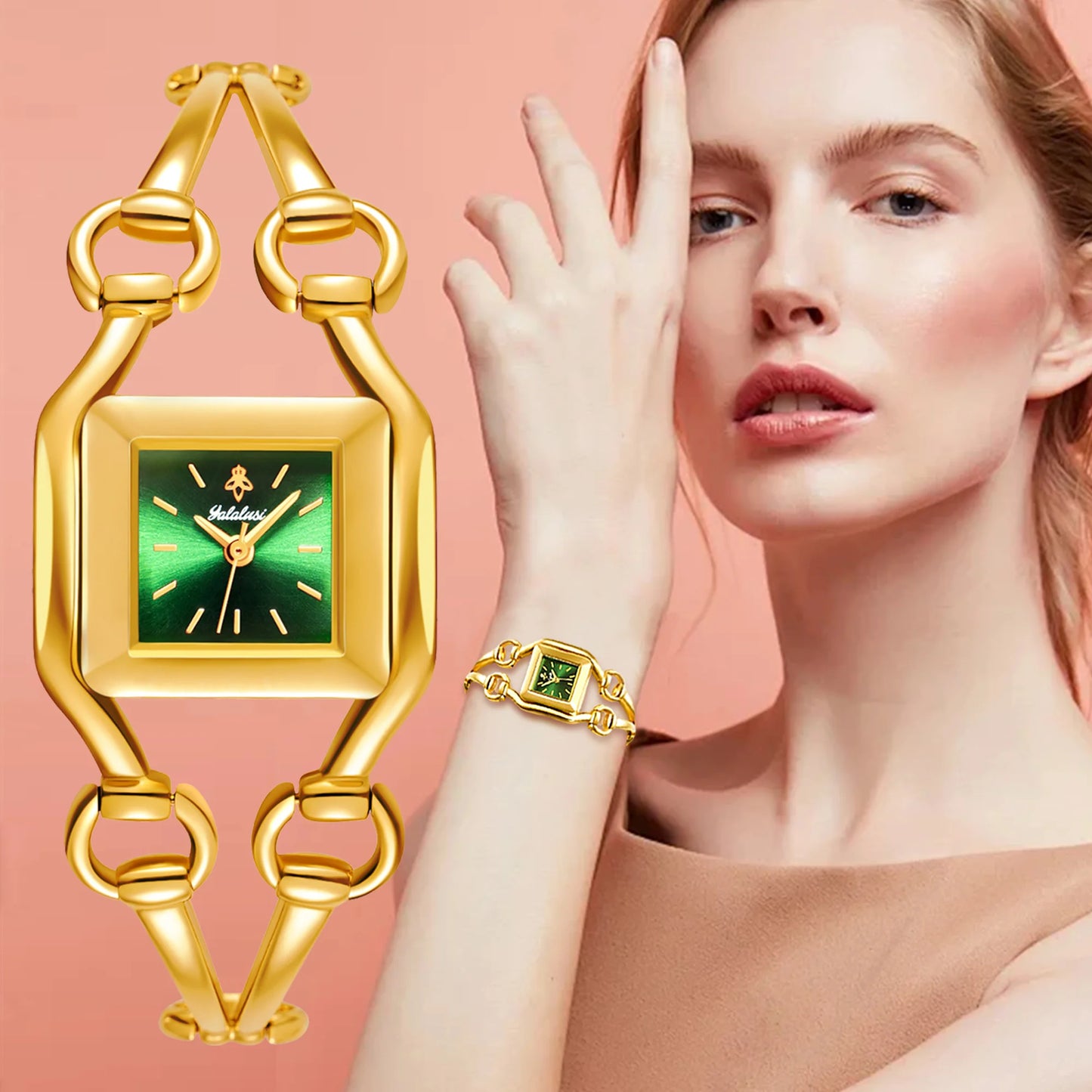 YaLaLuSi Newest Ladies Quartz Watches Women's Small Watches Luxury Casual Fashion Bracelet Including Tools Gold-Green