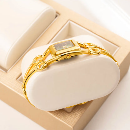 YaLaLuSi Newest Ladies Quartz Watches Women's Small Watches Luxury Casual Fashion Bracelet Including Tools Gold-Green