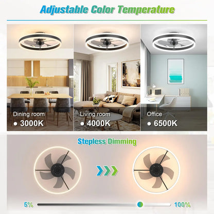 Jelena Round Ceiling Fan Light Fixtures with Remote Control Bedroom Living Dining Room Home Decoration Modern Smart LED Lamp Fan