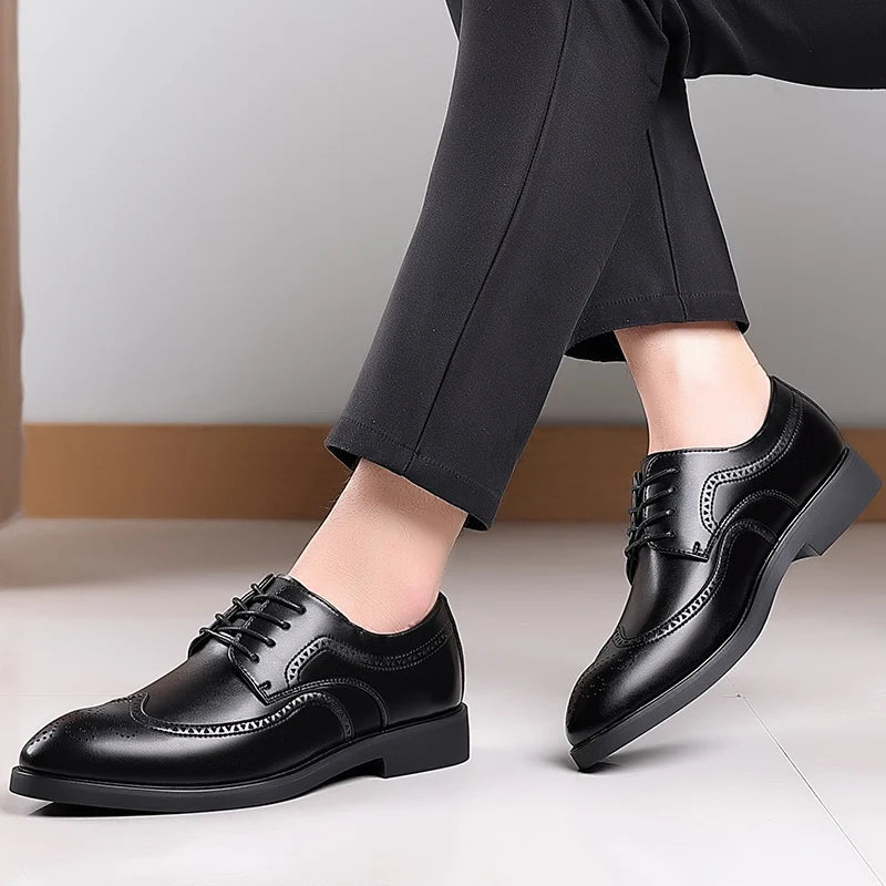 Men's Elegant British Brogue Derby Shoes Lace-Up Patchwork Breathable Formal Dress Shoes Business Wedding Thanksgiving Christmas