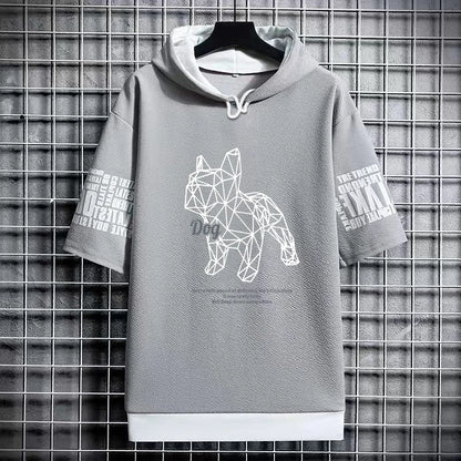 Men's Funny T-shirt Bulldog Design Graphic T Shirts Men Clothing Casual Harajuku Streetwear Print Hooded Top Short Sleeve Tee