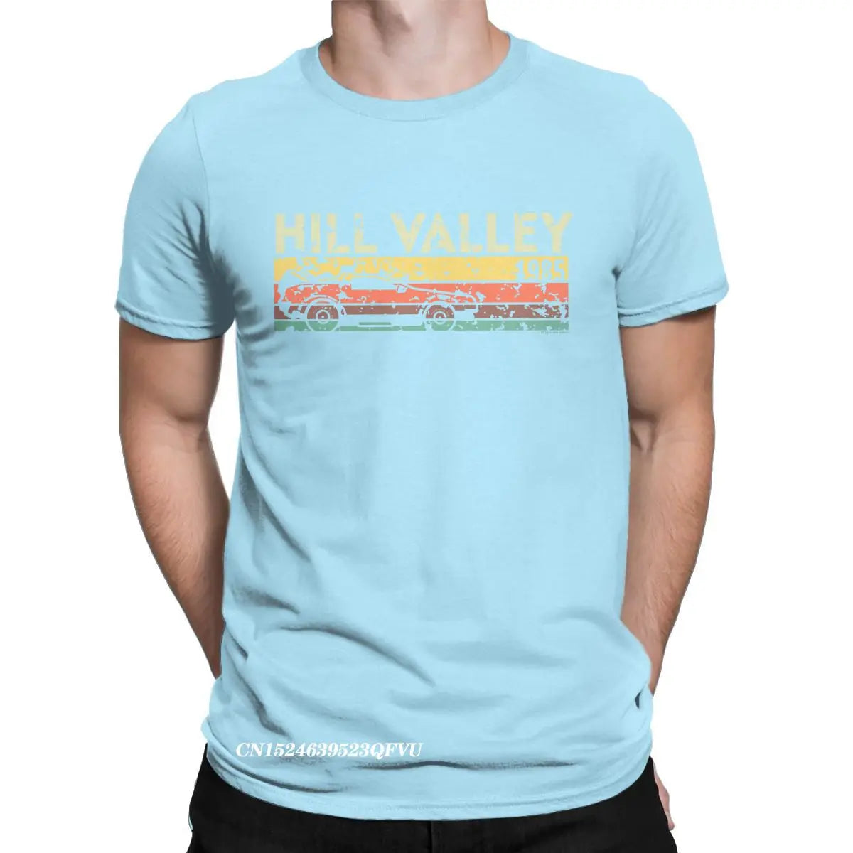 Hill Valley 1985 Tee Shirt Men Back To The Future Tops T Shirts Doc Brown Marty Delorean Time Travel Movie BTTF Tees Plus Size