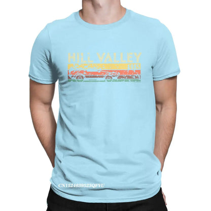 Hill Valley 1985 Tee Shirt Men Back To The Future Tops T Shirts Doc Brown Marty Delorean Time Travel Movie BTTF Tees Plus Size