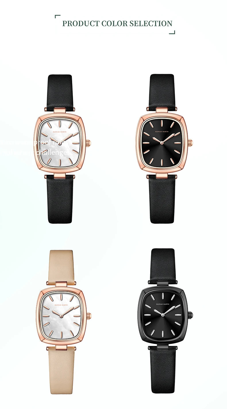 2024 New Womens Watch Hannah Martin Original Leather Rose Gold Simple Quartz Watch Top Brand 3Bar Waterproof Fashion Women Watch