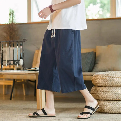 Beach Pants Solid Color Wide Leg Keep Cooling Pure Color Summer Trousers   Men Summer Trousers  Men Garment