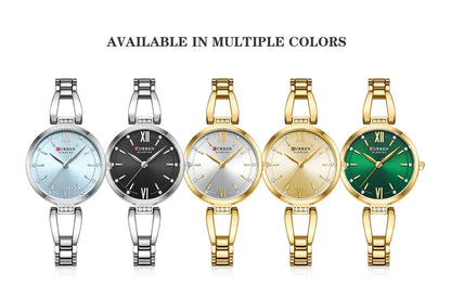 CURREN Luxury Elegance Ladies Watch with Sparkling Rhinestones Simple Quartz Stainless Steel Bracelet Wristwatch
