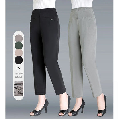 Middle Aged Women's Pants Summer Thin High Waiste Elastic Loose Straight Pants Female Casual Trousers 5XL 6XL 7XL 8XL