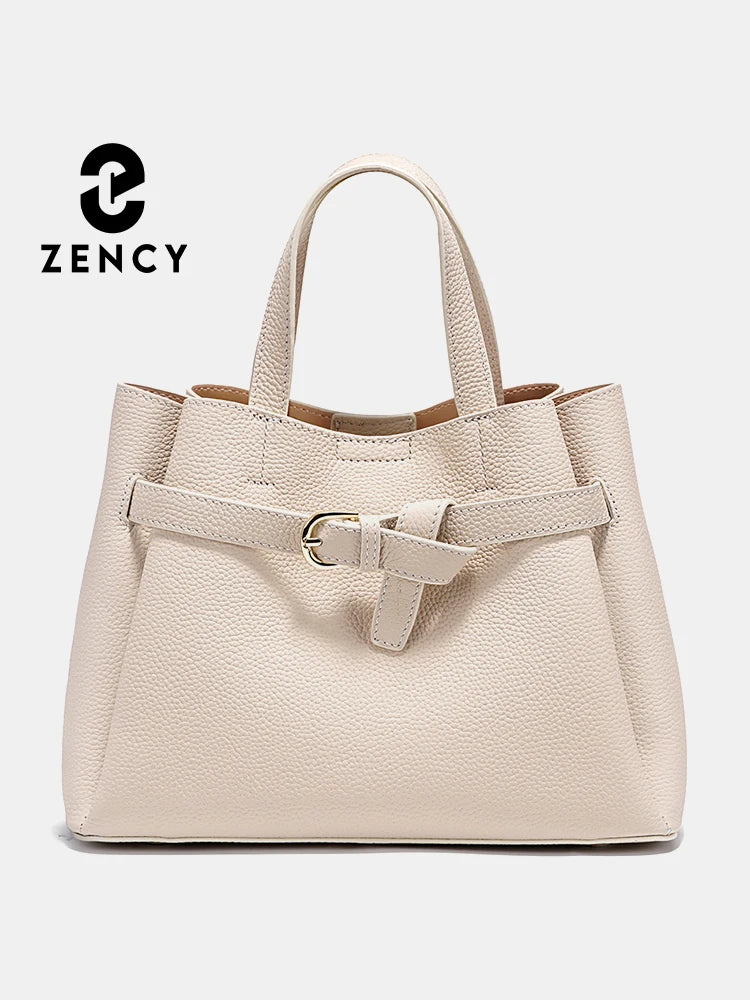 Zency Genuine Leather Top-handle Bag For Women Luxury Designer Crossbody Bag Zipper Purse Elegant OL Handbag 2025 New Shoulder