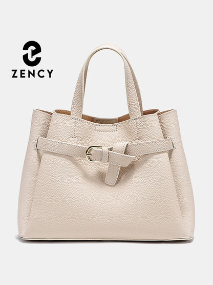 Zency Genuine Leather Top-handle Bag For Women Luxury Designer Crossbody Bag Zipper Purse Elegant OL Handbag 2025 New Shoulder
