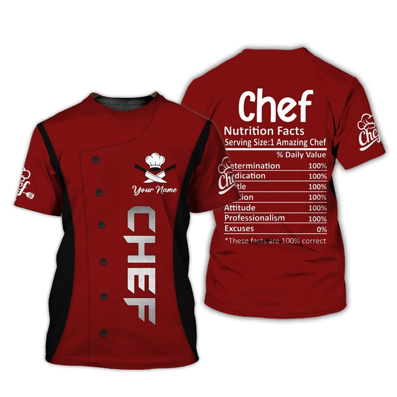Funny Chef Work Uniform Men's T-shirts Personalization Name Custom Print Tees Casual O-neck Loose Short Sleeve Fashion Cook Tops