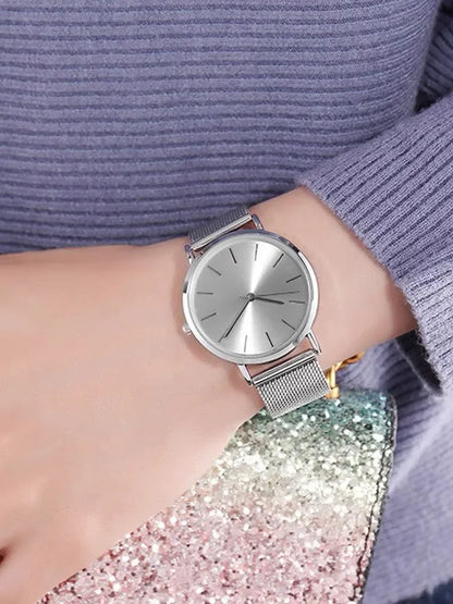 Fashion Women Watches Luxury Metal Analog Quartz Wristwatch Sliver Mesh Belt Simple Elegant Ladies Watch Relogio Feminino