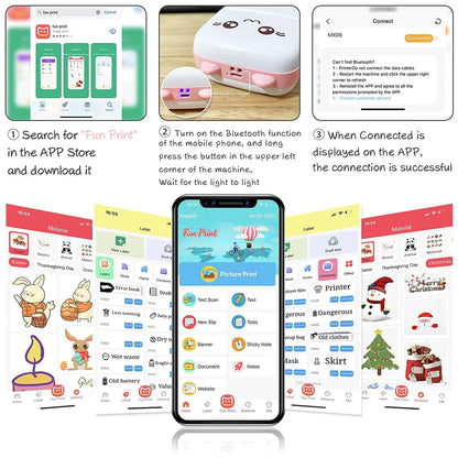 Mini Pocket Printer, Wireless BT Connection Thermal Printer For Photos Receipts Notes Memo Label Portable Inkless Gift Printer