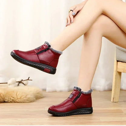 2024 Women's Boots Plush Female Shoes Anti-slip Womens Snow Boot Winter Cotton Leather Shoes Casual Ankle Boots Botas Mujer