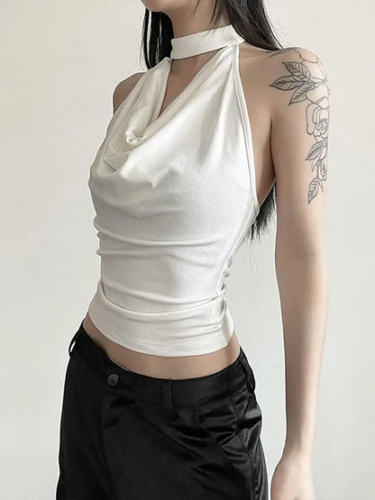 Solid Color Simple Casual All-match Cool Confident Sexy Beautiful High Street Summer Travel Women's Thin Halter Vest