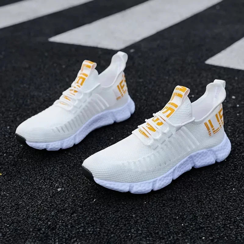 Men's Comfortable Shock-absorbing Design Running Shoes Lightweight Eye-catching Breathable Trendy Grid Anti Slip Casual Shoes