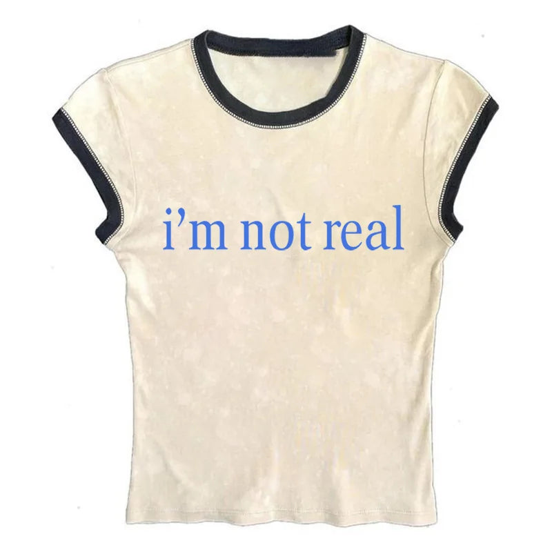 Letter Print T-Shirt Y2k Harajuku Summer Casual Short Sleeve Gothic Slim Crop Top Vintage Women Streetwear Sexy Grunge Fairy Tee