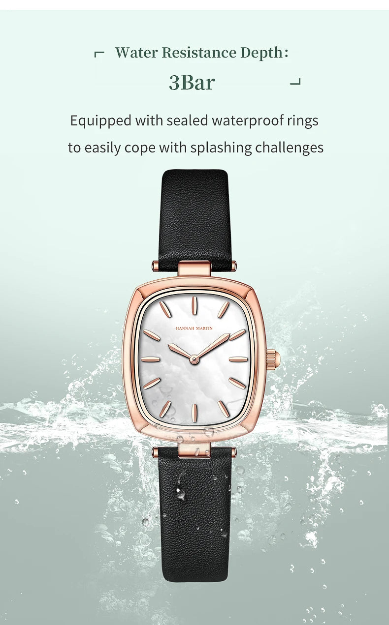 2024 New Womens Watch Hannah Martin Original Leather Rose Gold Simple Quartz Watch Top Brand 3Bar Waterproof Fashion Women Watch