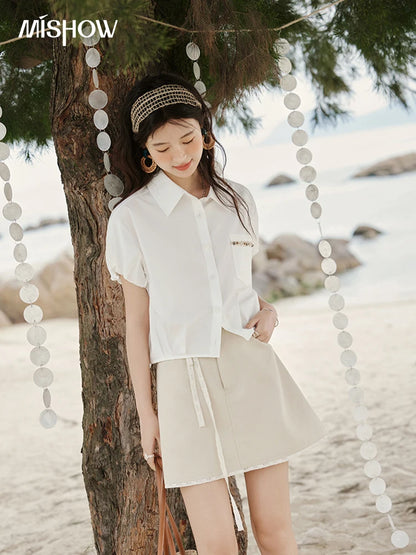 MISHOW Office Lady Summer Skirts Women New 2025 Solid Lace Belt High Waist A-line Hip Skirt Woman Fashion Slimming MXE32B0711