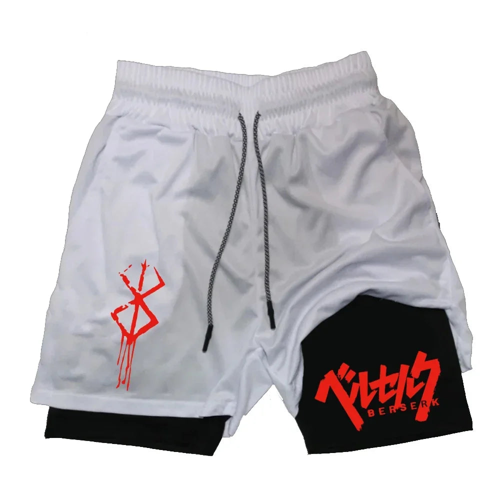 Men's Quick Drying Compression Shorts 2 in 1 GYM Breathable Shorts Printed Sports Fitness Double Layer Workout Tight Short Pants