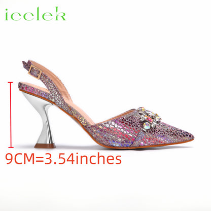 New Arrivals Special Design Pink Color African Women Shoes and Bag Set Pointed Toe Sandals for Wedding Party